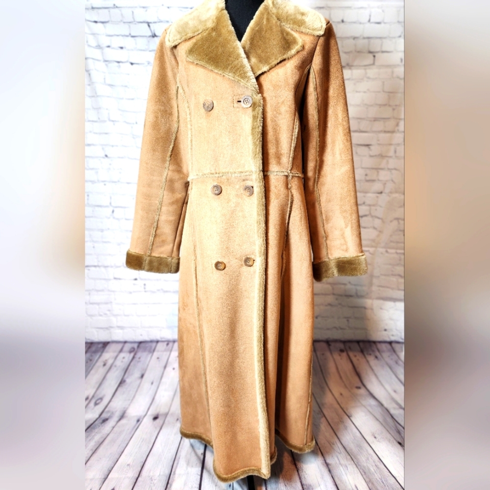 Anne Klein Faux Sherling Coat, Tan, Size Medium